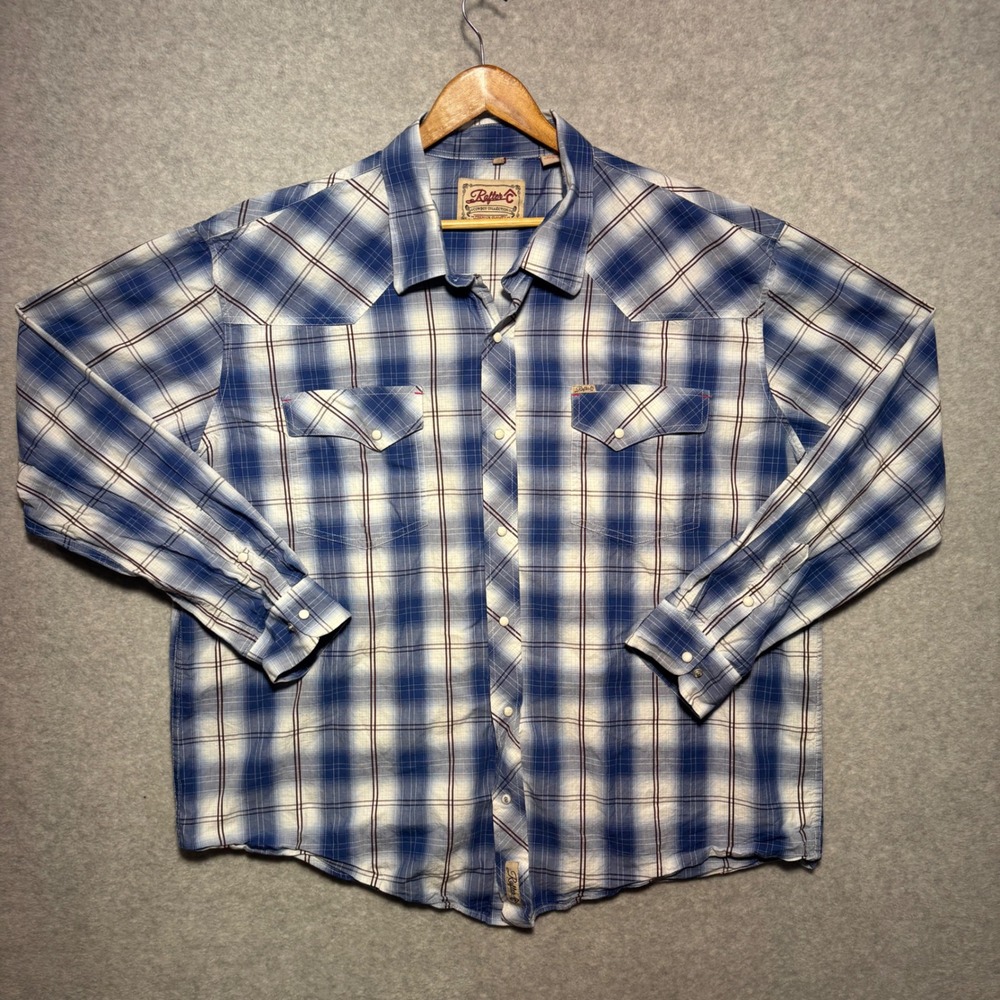 Rafter C Cowboy Collection Mens 4XB Blue Plaid Pearl Snap‎ Western Shirt RC1648